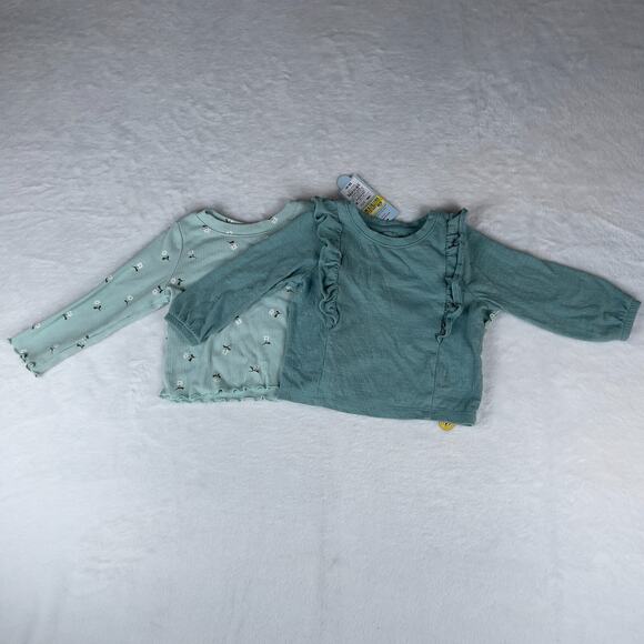 Lot of 2 Cat & Jack T-Shirt Girls Toddler 18M Mint Green Floral Long Sleeve - Picture 2 of 4